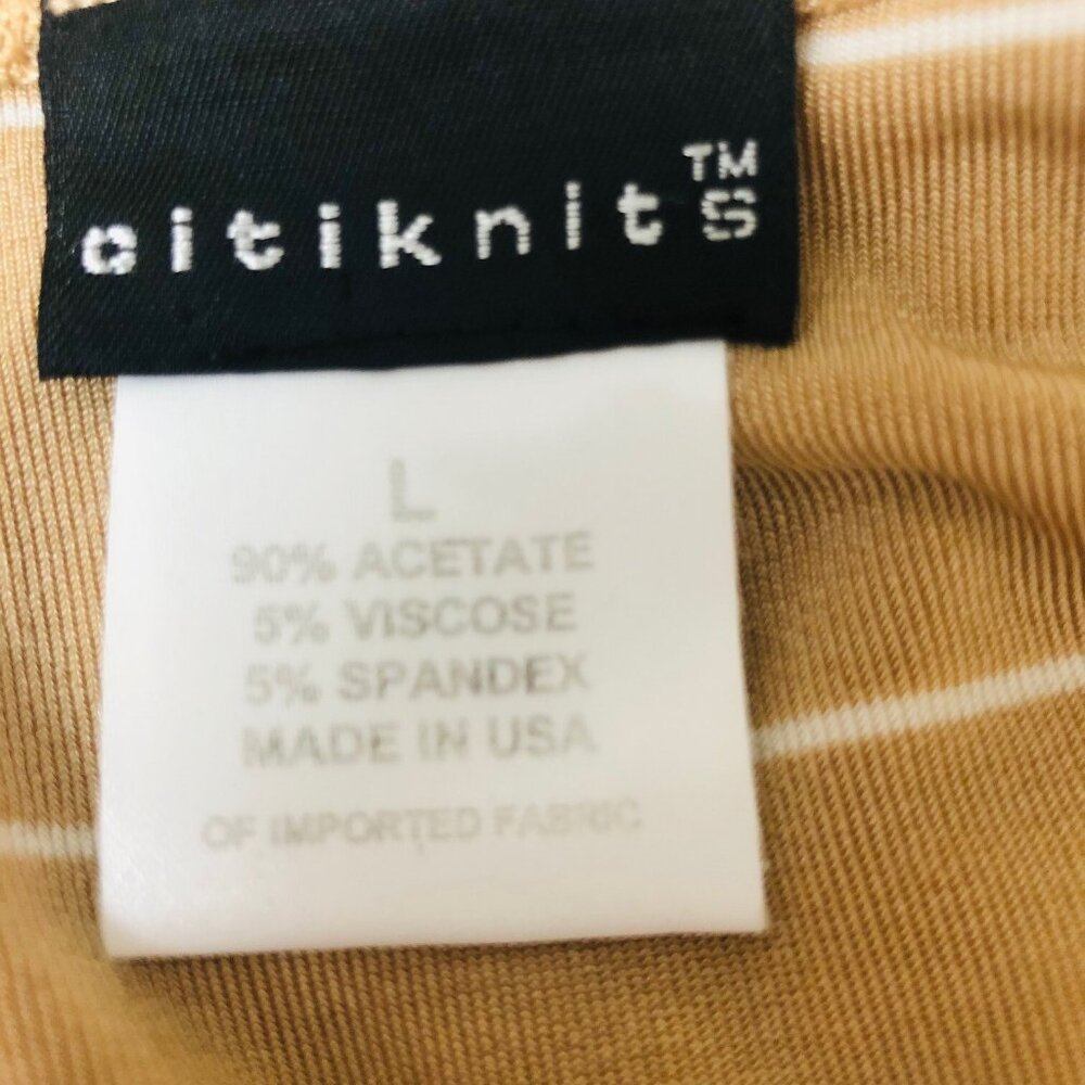Citiknits Tank Top Beach Layer Tan Striped Slinky Knit Packable Summer Womens L - Picture 4 of 6